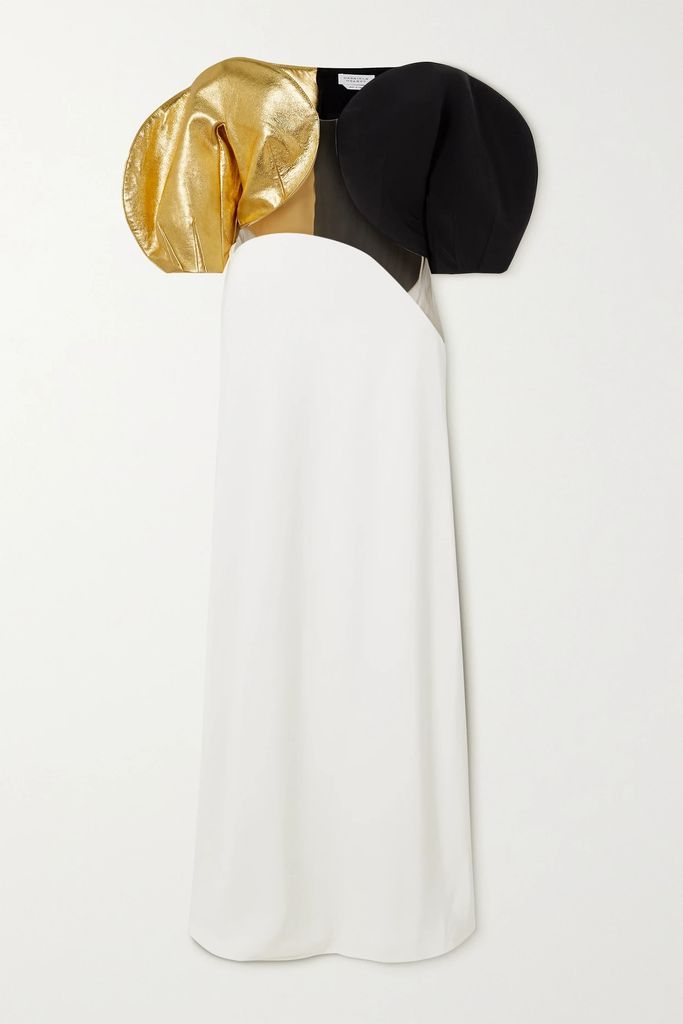 Hyacinth Off-the-shoulder Metallic Leather, Silk-crepe And Recycled Tulle Maxi Dress - Ivory