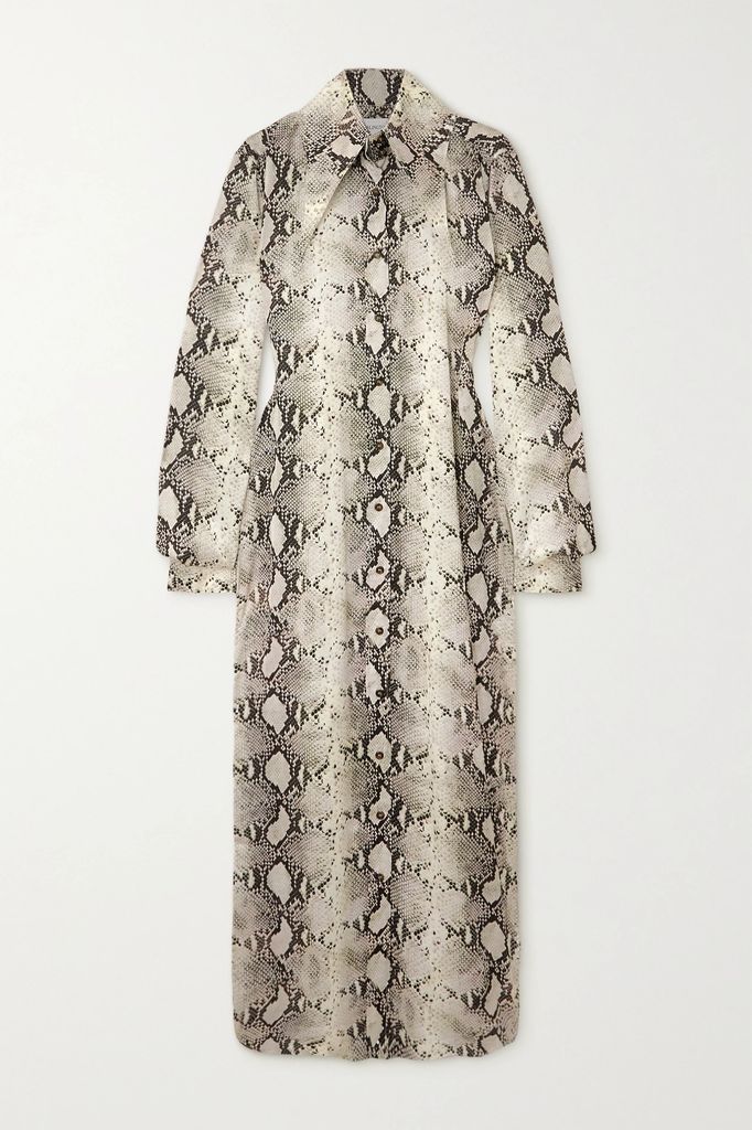 Ione Snake-print Satin Maxi Shirt Dress - Snake print