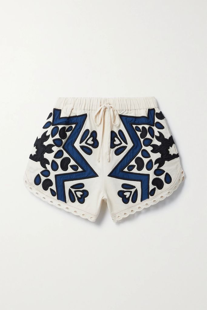 Kaia Appliquéd Cotton And Linen-blend Shorts - Off-white
