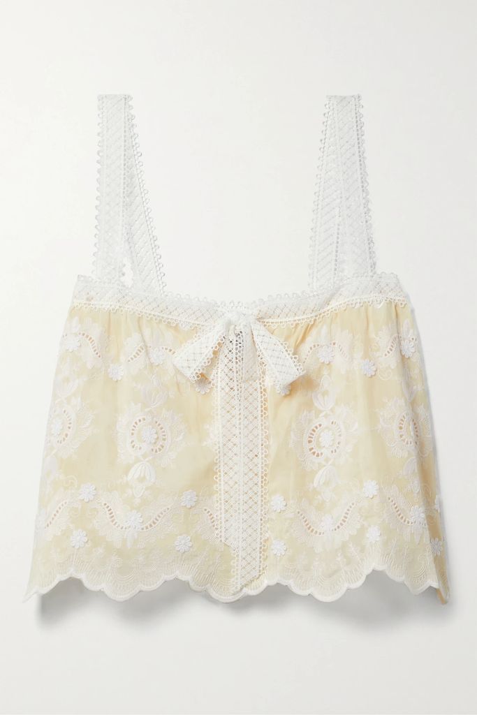 Kaila Crochet-trimmed Broderie Anglaise Voile Tank - Cream