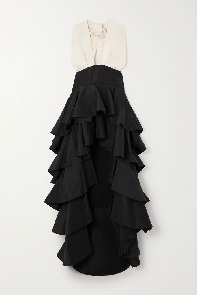 Kelsang Two-tone Silk-faille Halterneck Maxi Dress - Black