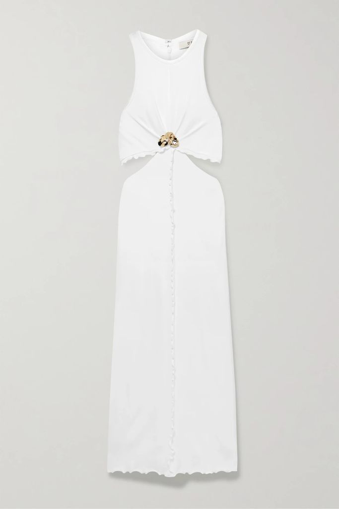 Laela Embellished Cutout Stretch-satin Jersey Midi Dress - White