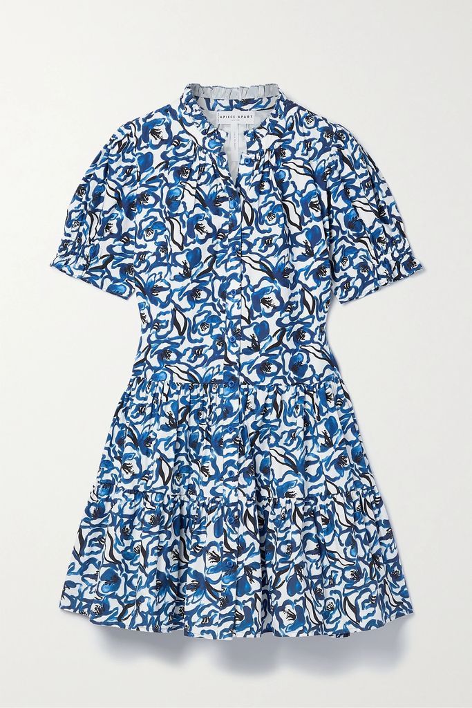 Las Alturas Floral-print Cotton-poplin Mini Dress - Indigo