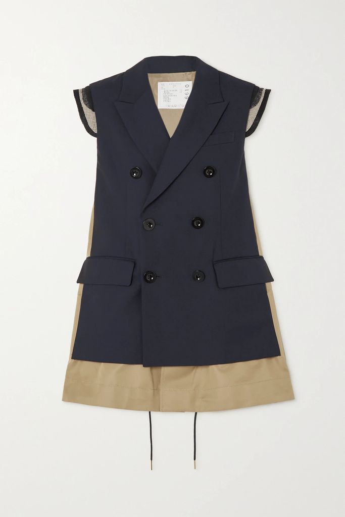 Layered Wool-blend And Twill Vest - Navy