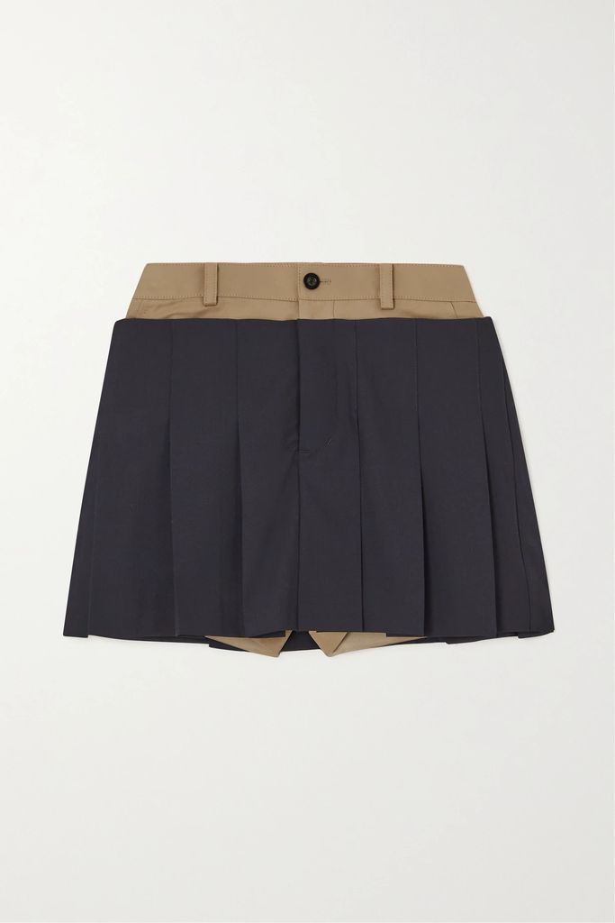 Layered Woven And Cotton-blend Shorts - Navy