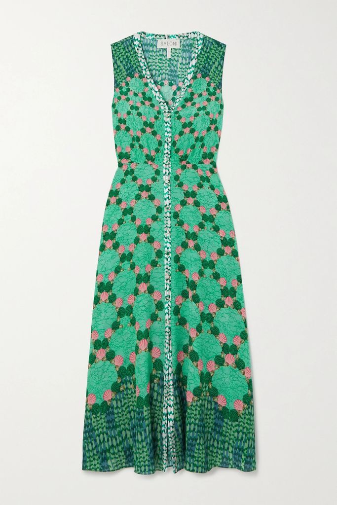 Lea Printed Silk-chiffon Maxi Dress - Green