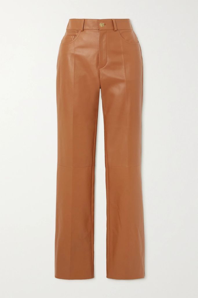 Leather Straight-leg Pants - Tan