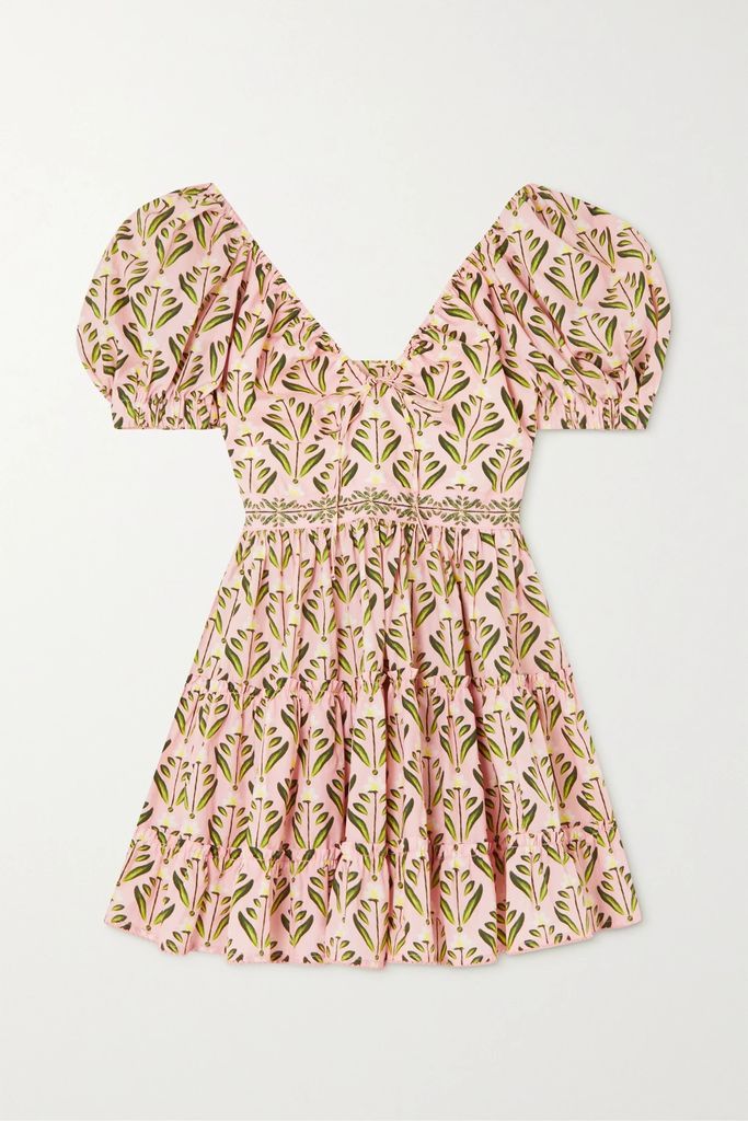 Manzanilla Margarita Tiered Floral-print Cotton-poplin Mini Dress - Pink