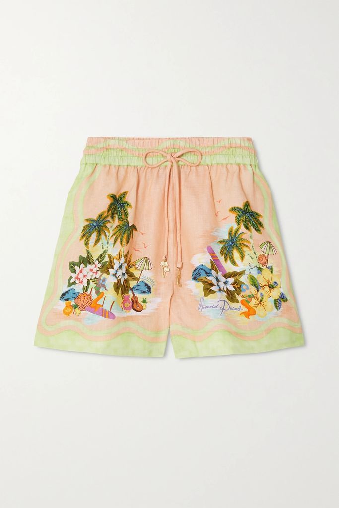 Mermaid Point Printed Linen Shorts - Baby pink
