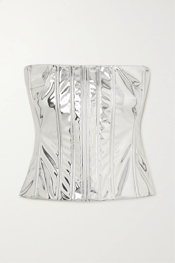 Metallic Coated Stretch-jersey Bustier Top - Silver