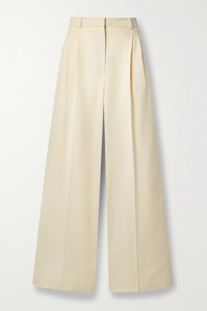 Nyack Pleated Linen And Wool-blend Wide-leg Pants - Cream