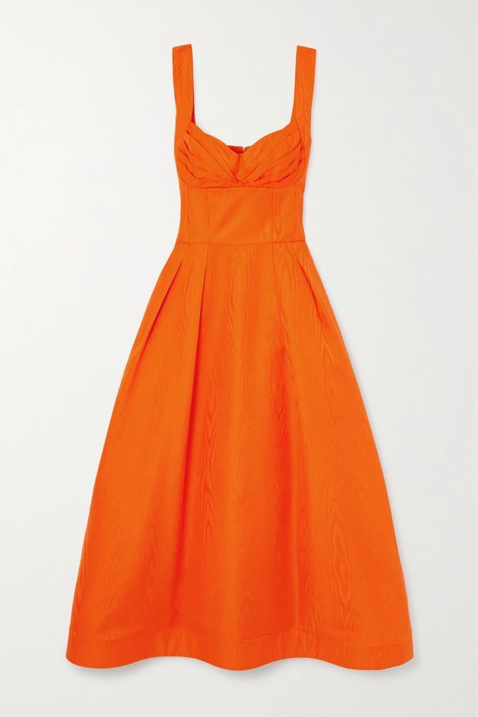Oceane Pleated Moire Midi Dress - Orange