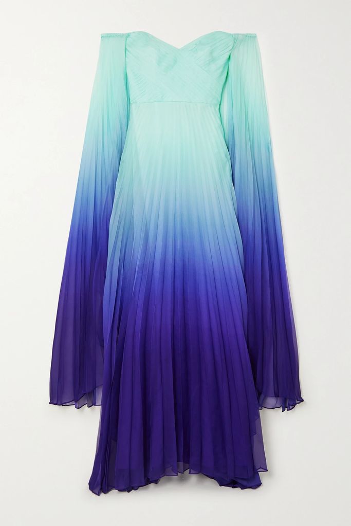 Off-the-shoulder Pleated Chiffon Gown - Violet