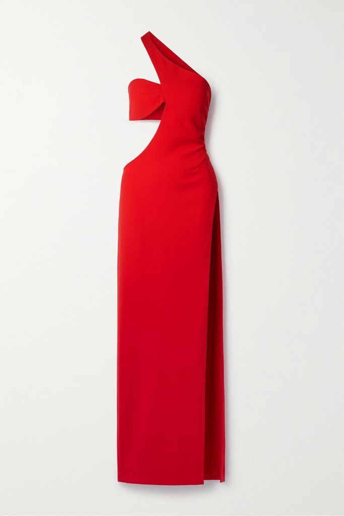 One-shoulder Cutout Crepe Gown - Red