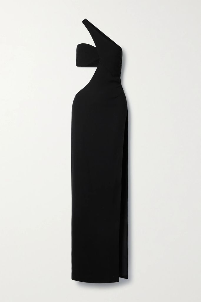 One-shoulder Cutout Crepe Gown - Black