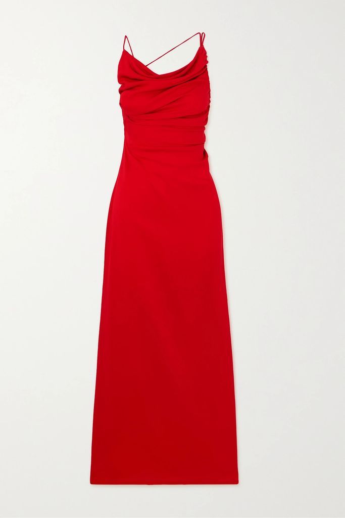 Open-back Draped Crepe Maxi Dress - Red