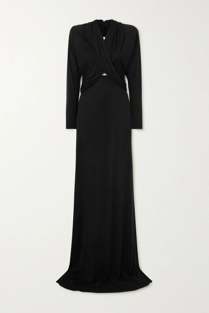 Open-back Hooded Stretch-crepe Maxi Dress - Black