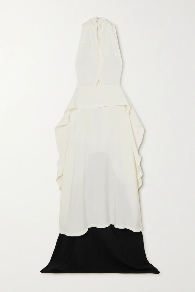 Open-back Ruffled Crepe And Satin Halterneck Maxi Dress - Ivory