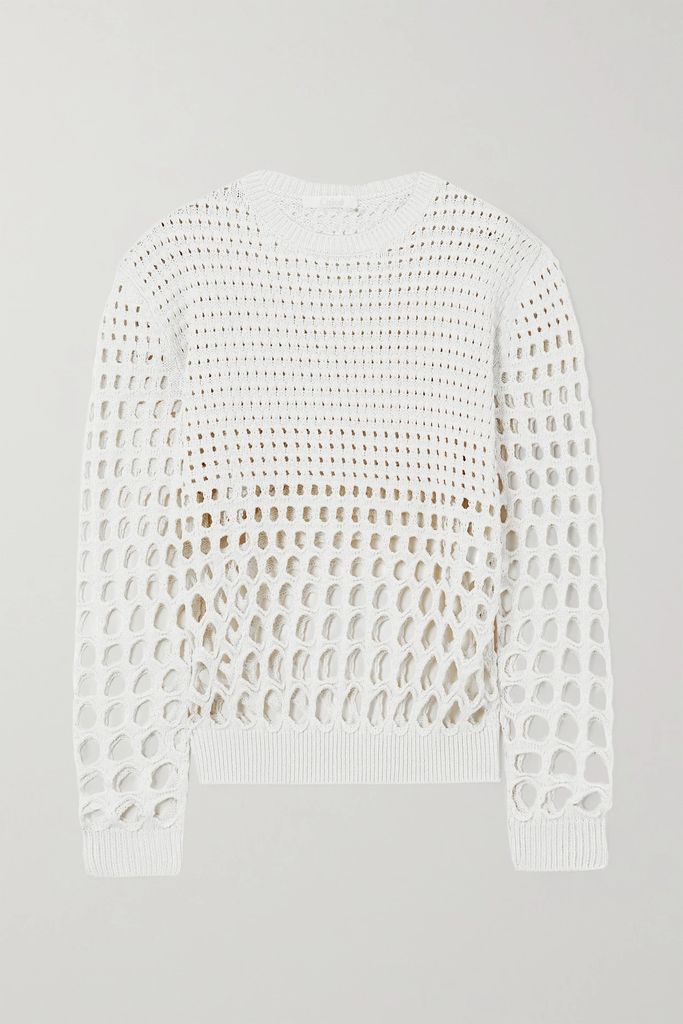 Open-knit Silk Sweater - White