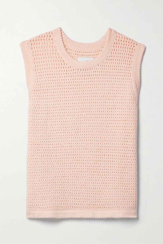 Oversized Crocheted Cotton-blend Vest - Pastel pink
