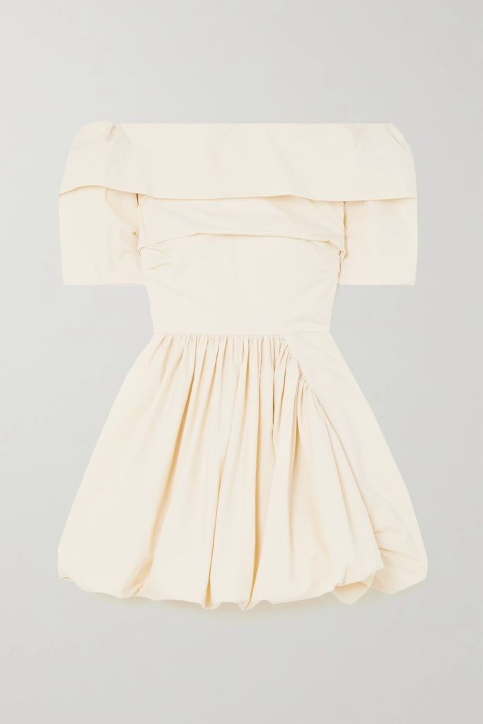 Paisley Off-the-shoulder Gathered Cotton Mini Dress - Cream