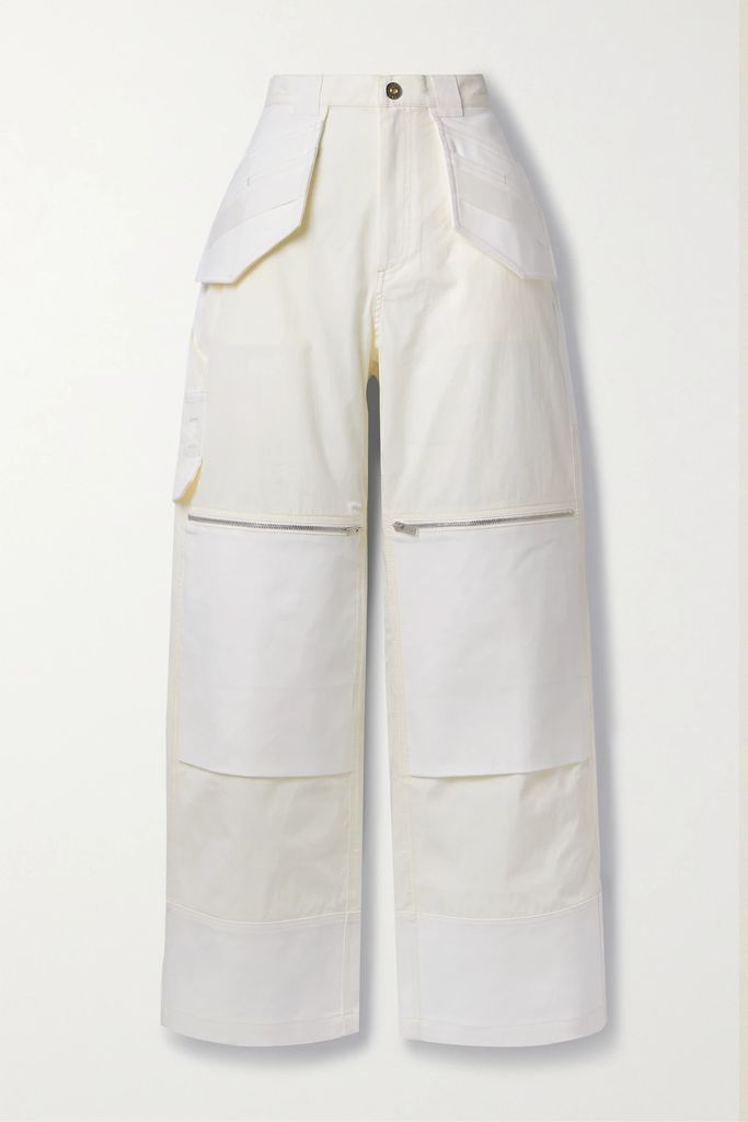 Paneled Organic Cotton-blend Twill Wide-leg Pants - Ivory
