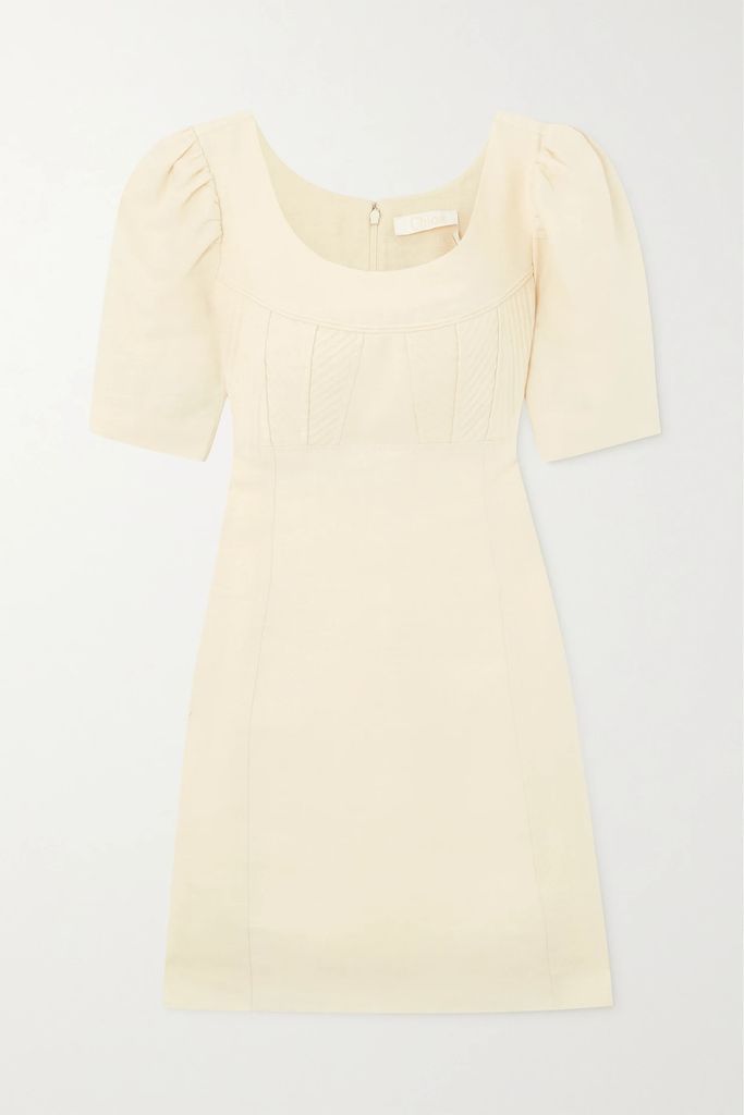 Paneled Linen Mini Dress - White