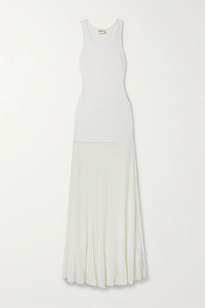 Paneled Ribbed-knit Maxi Dress - White