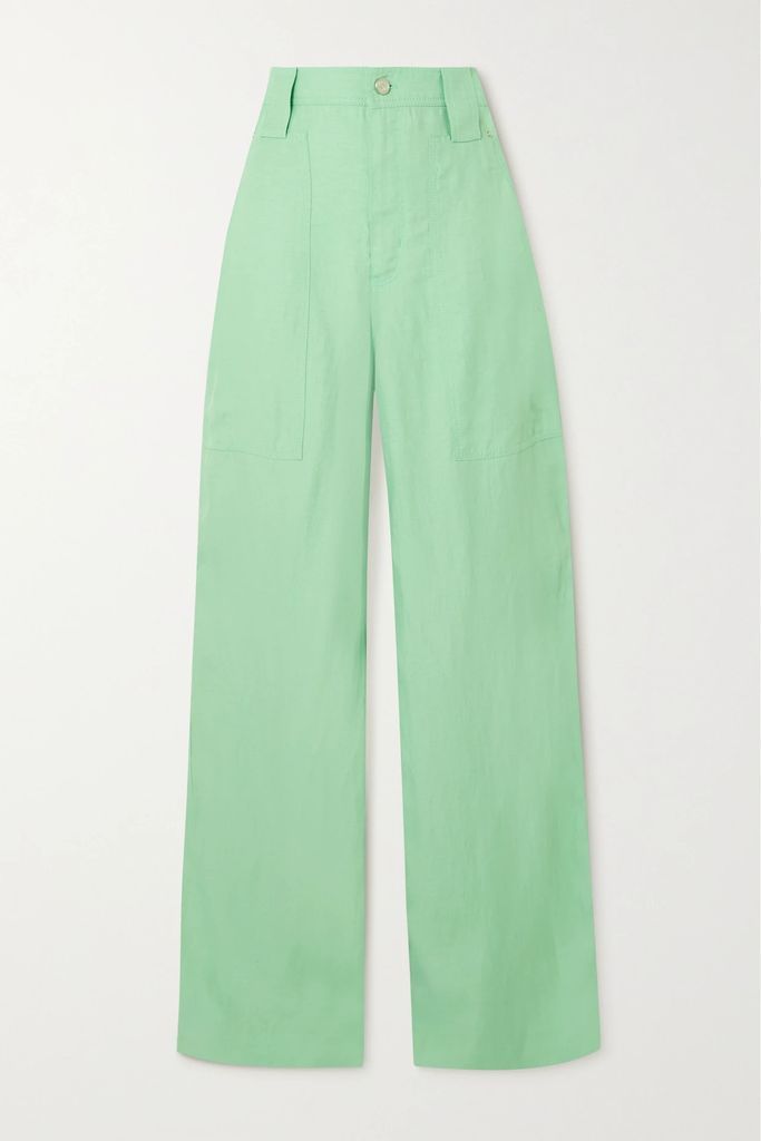 Paneled Twill Pants - Turquoise