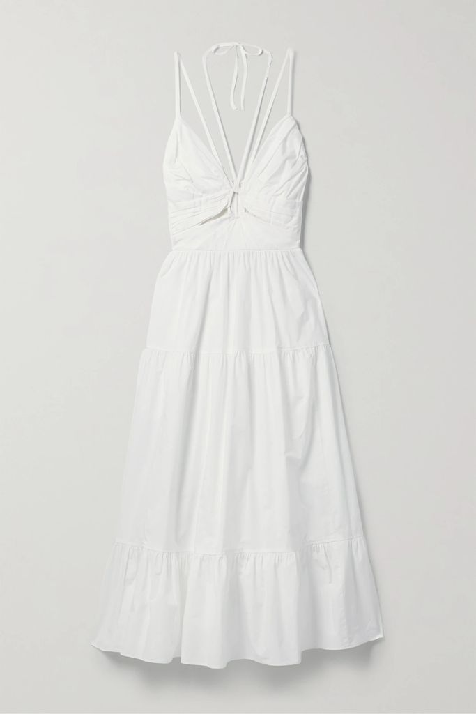 Phoebe Tiered Cutout Cotton-poplin Midi Dress - White