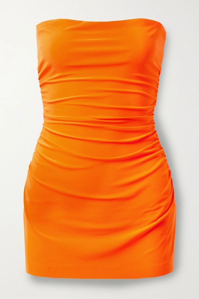 Pickleball Strapless Ruched Stretch-jersey Mini Dress - Orange