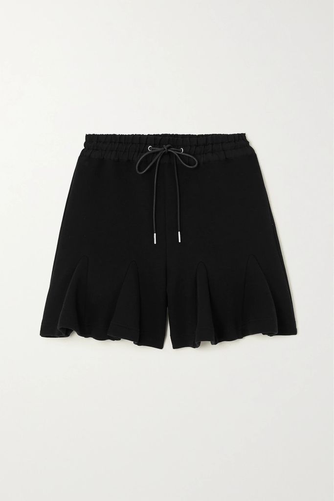 Pleated Cotton-blend Jersey Shorts - Black