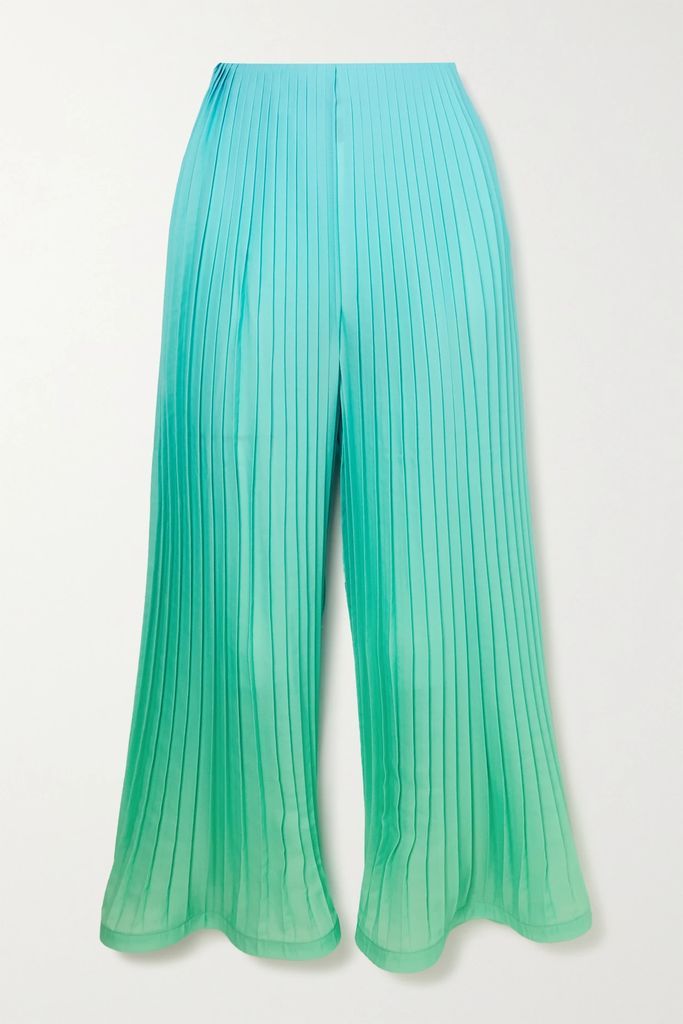 Pleated Degradé Recycled-georgette Wide-leg Pants - Blue