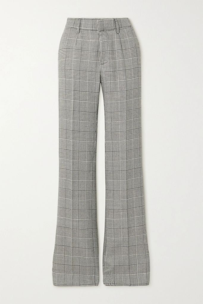 Pleated Prince Of Wales Checked Wool Straight-leg Pants - Gray