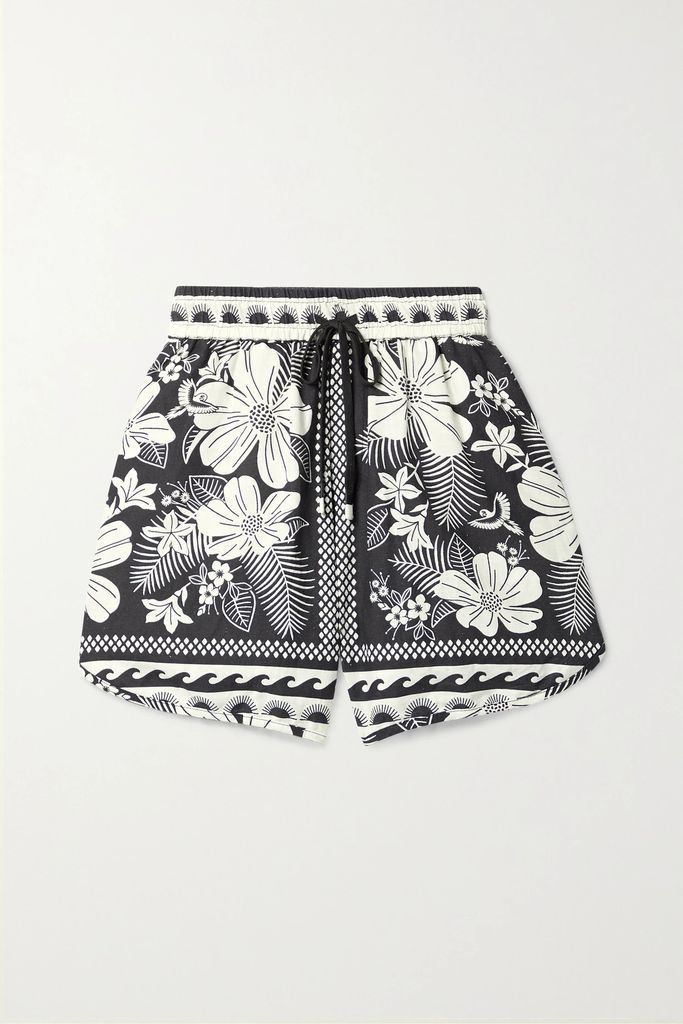 Printed Linen-blend Shorts - Black