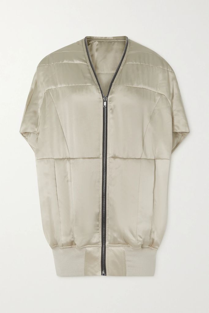 Quilted Padded Silk-satin Bomber Jacket - Off-white