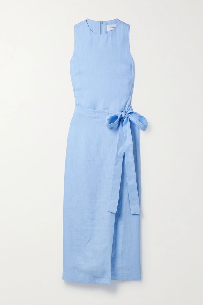 Rhodes Linen-voile Maxi Wrap Dress - Sky blue