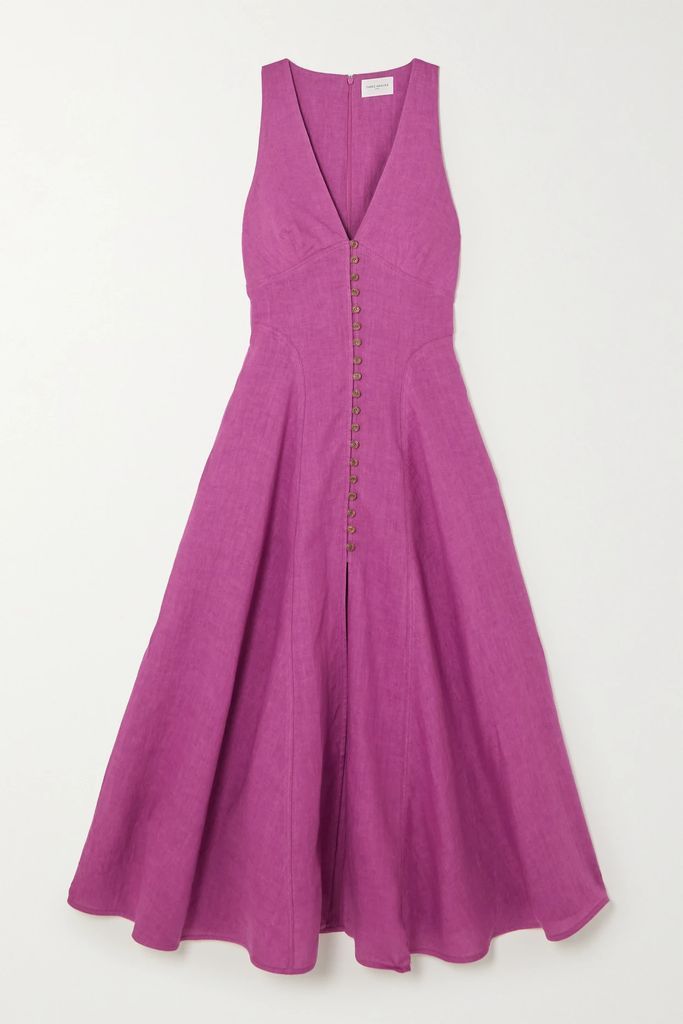 Rose Linen Midi Dress - Purple