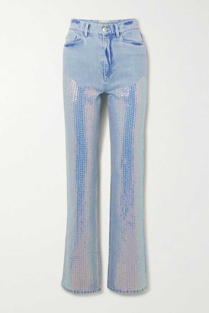Rose Sequined Organic High-rise Straight-leg Jeans - Light denim