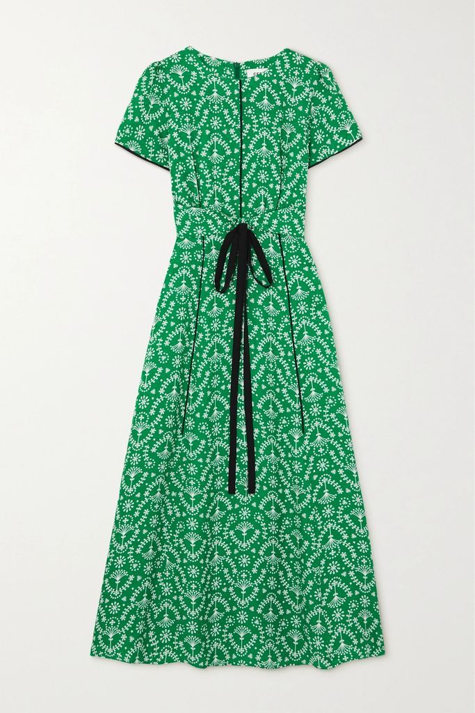 Rosie Belted Floral-print Jacquard Midi Dress - Green