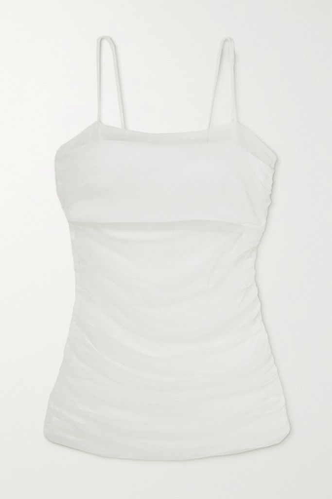 Ruched Silk-tulle Camisole - White