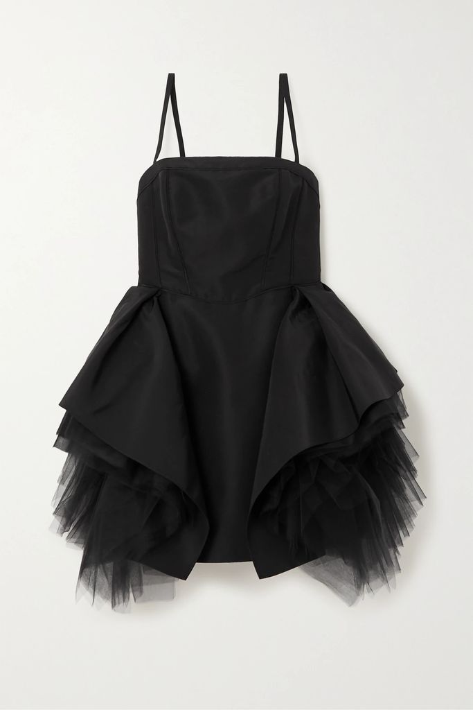 Ruffled Layered Silk-faille And Tulle Mini Dress - Black