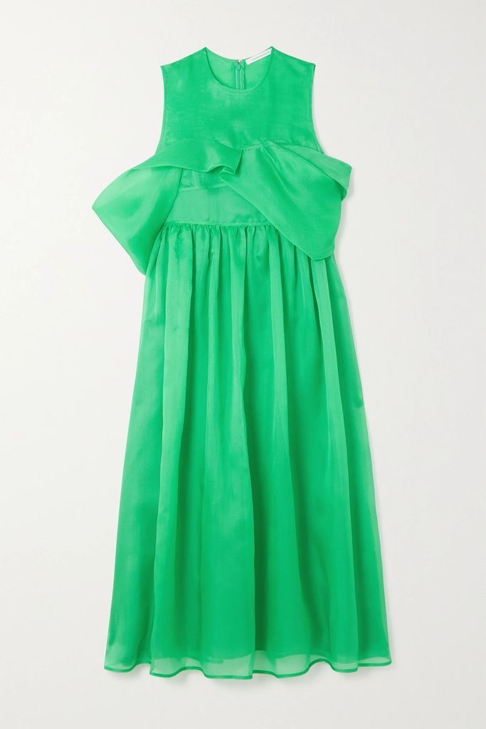 Sidney Gathered Silk-organza Midi Dress - Green