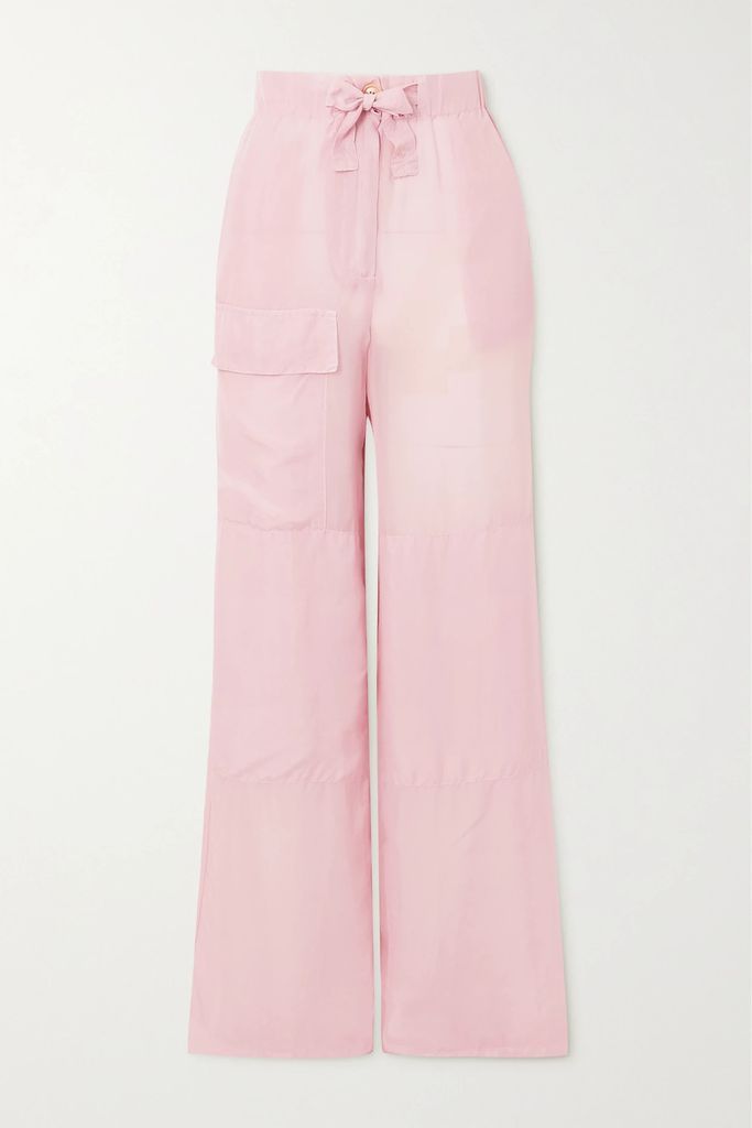 Silk-satin Wide-leg Cargo Pants - Baby pink