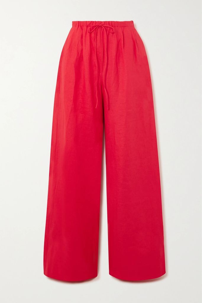 Sophia Linen Wide-leg Pants - Red