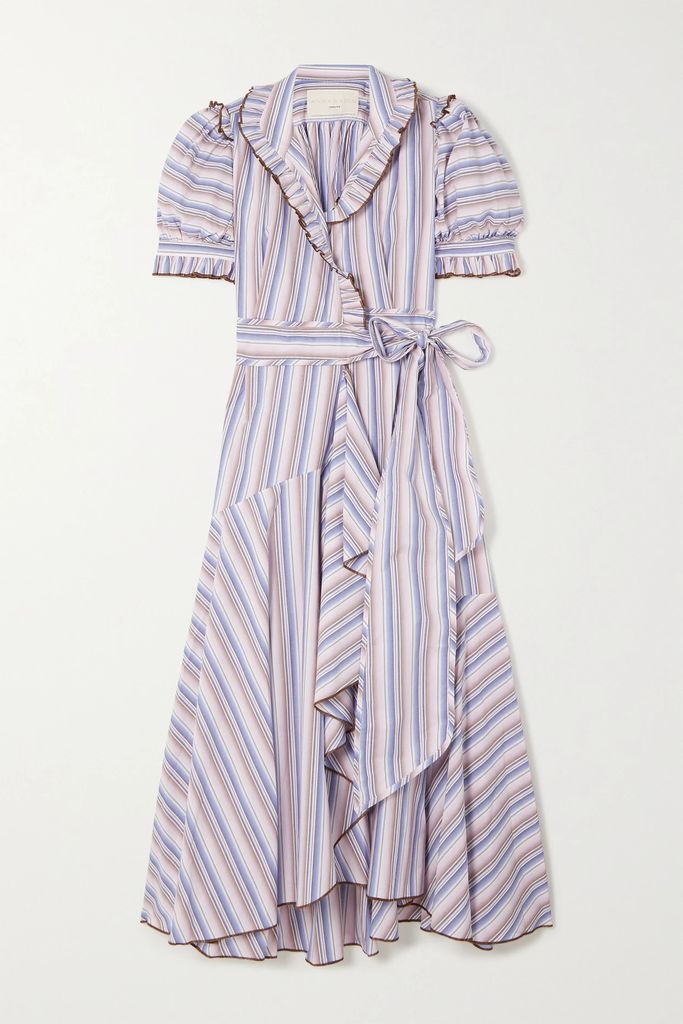 Stella Ruffled Striped Cotton-poplin Midi Wrap Dress - Blue