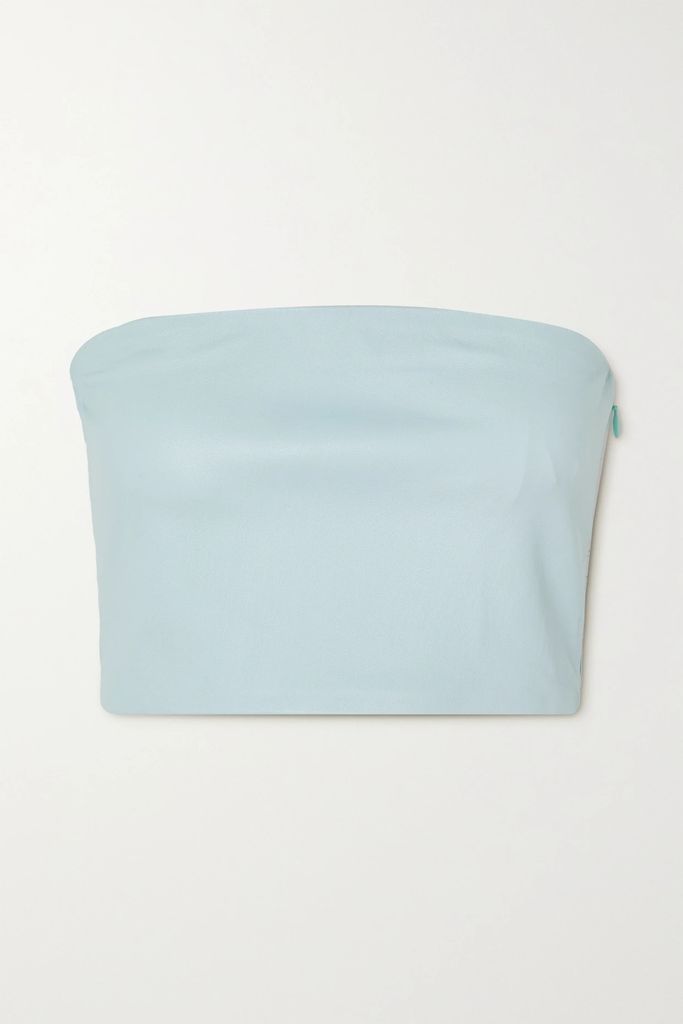 Strapless Cropped Leather Top - Light blue