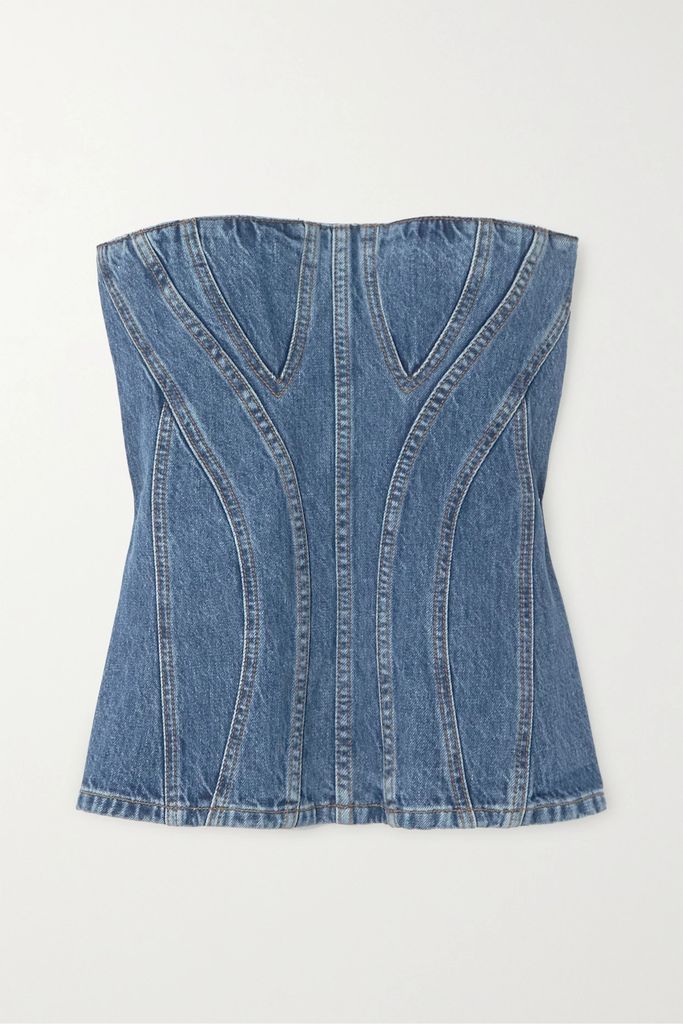 Strapless Organic Denim Bustier Top - Blue