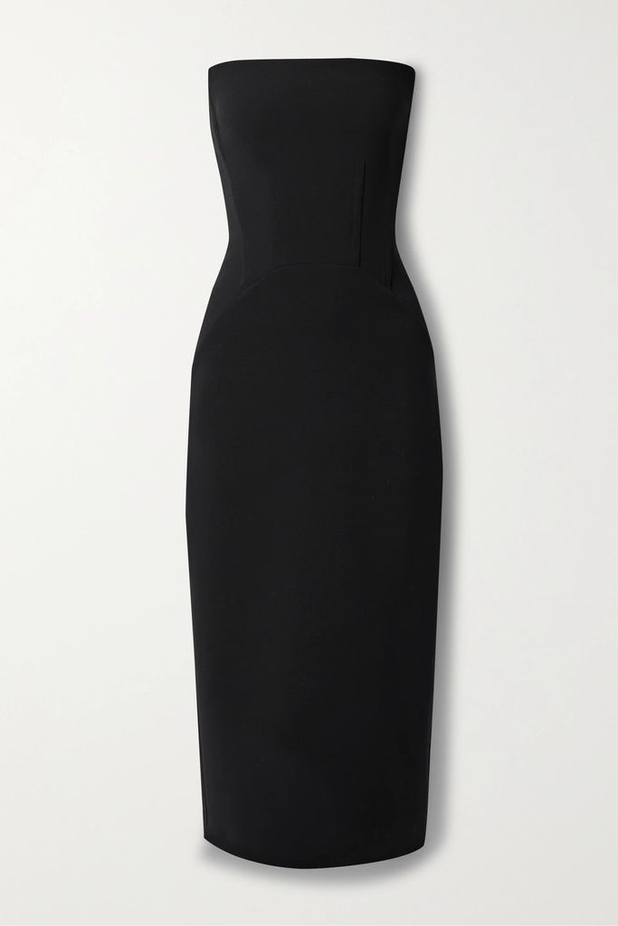 Strapless Wool-blend Crepe Midi Dress - Black