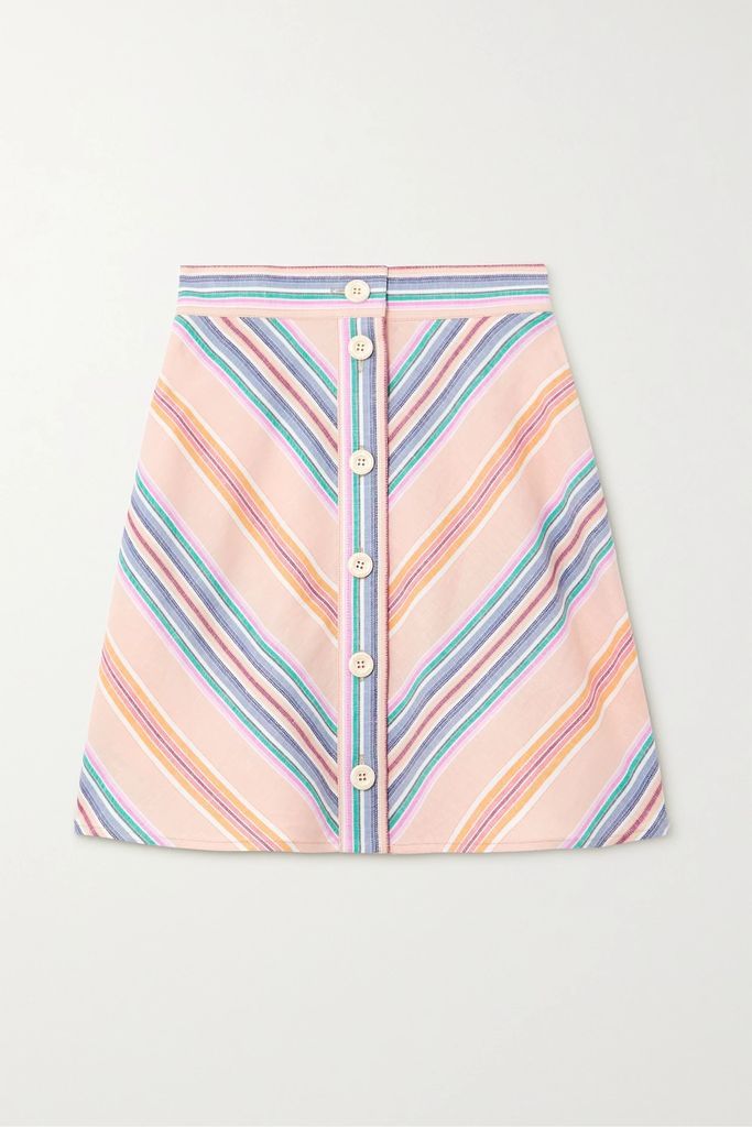 Striped Cotton And Linen-blend Mini Skirt - Blush
